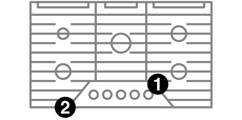A cooktop with numbers indicating model number placement