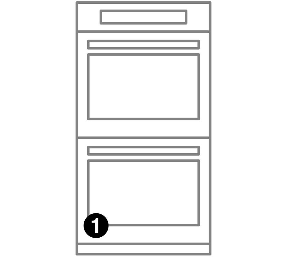 A wall oven with numbers indicating model number placement