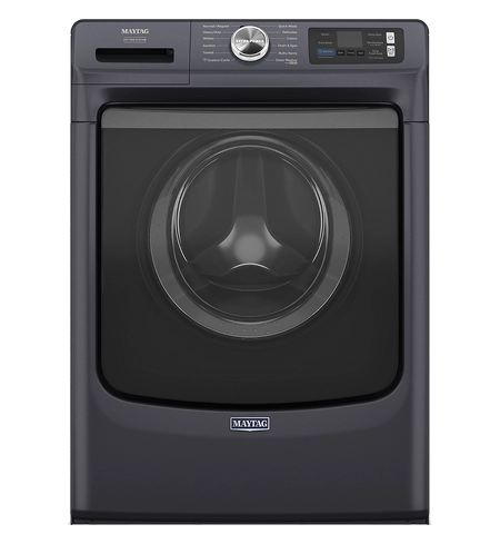Maytag® front load washer in midnight steel.