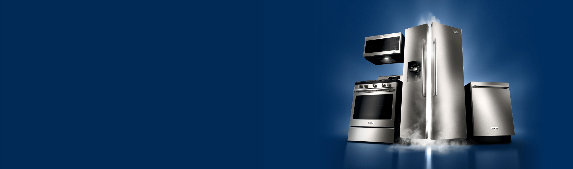 Maytag® french door refrigerator, over-the-range microwave, range and dishwasher