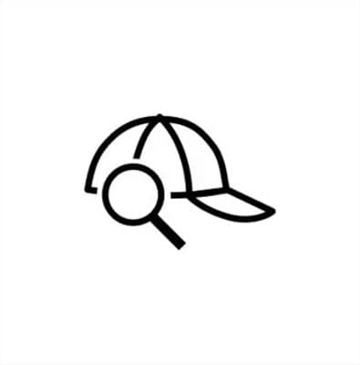 Hat with a magnifying glass icon
