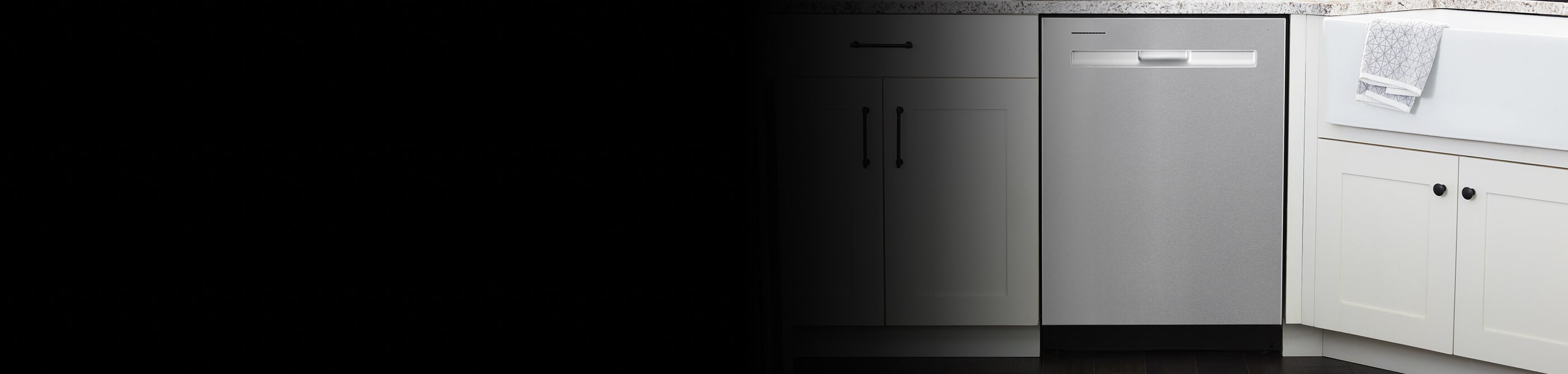 Stainless steel Maytag® dishwasher with a pocket handle