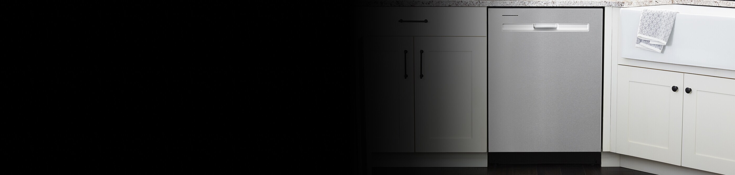 Stainless steel Maytag® dishwasher with a pocket handle