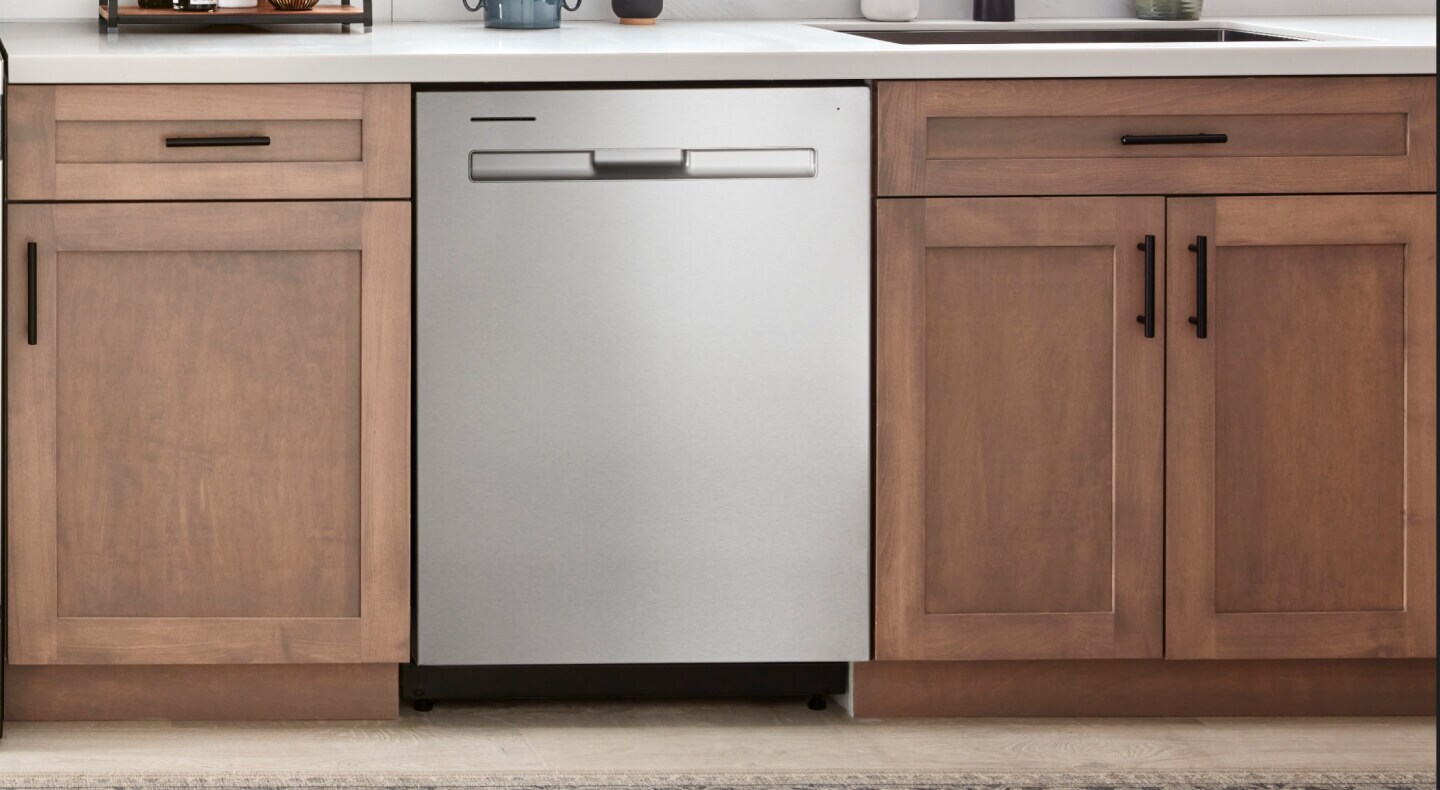Maytag® dishwasher sitting flush with cabinets