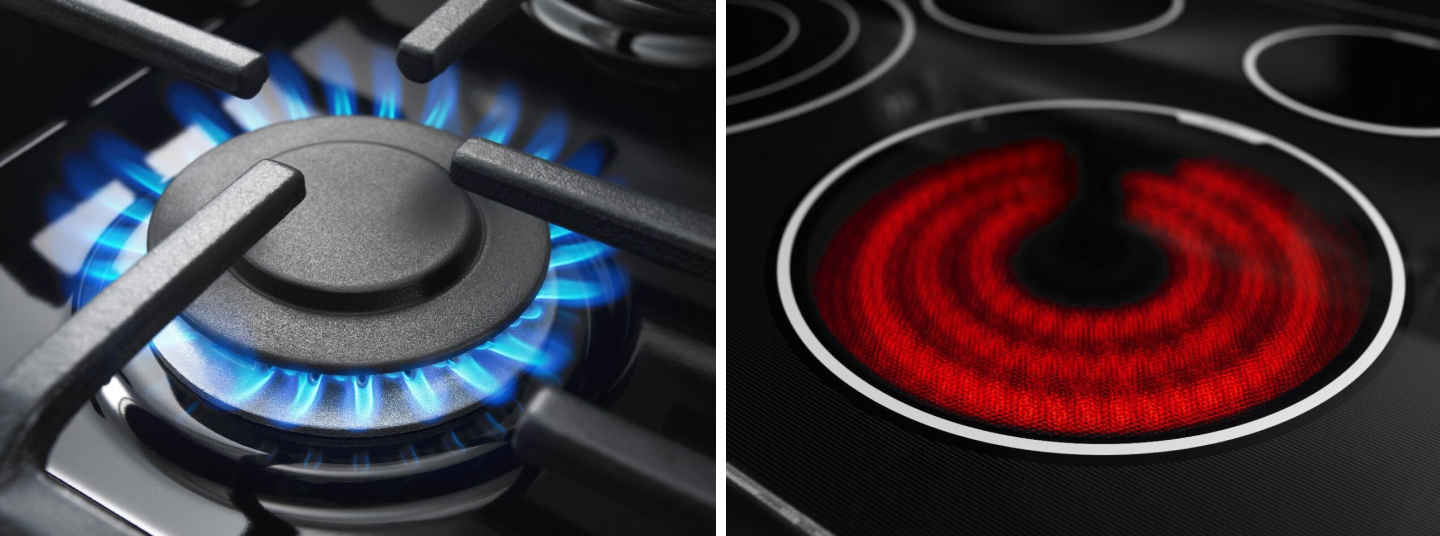 A gas burner and electric element side by side A gas burner and electric element side by side