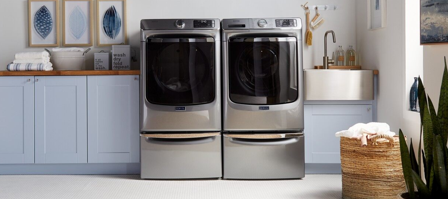 Laundry pair installed in a laundry room.