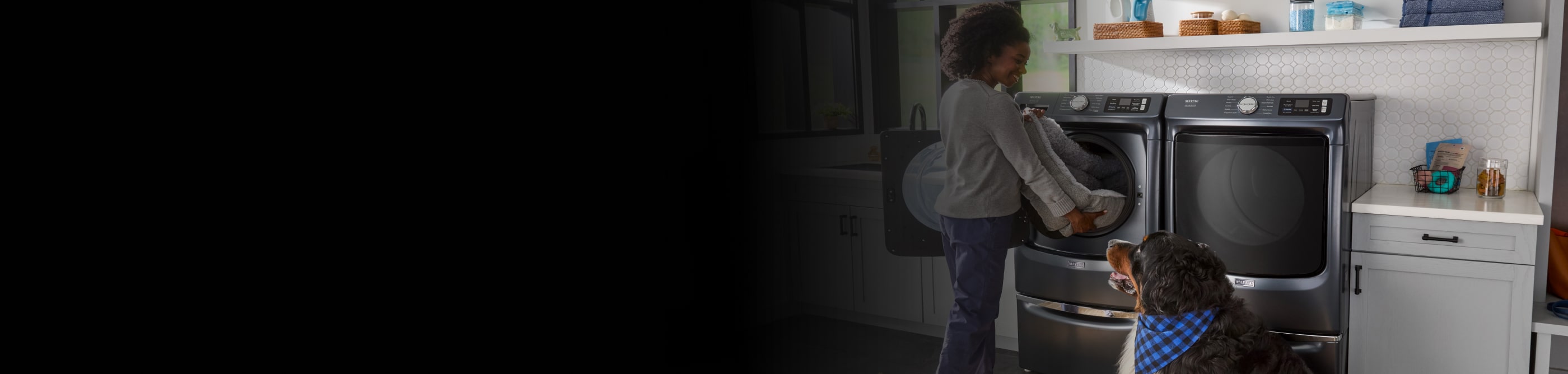 Person putting a dog bed in a washer