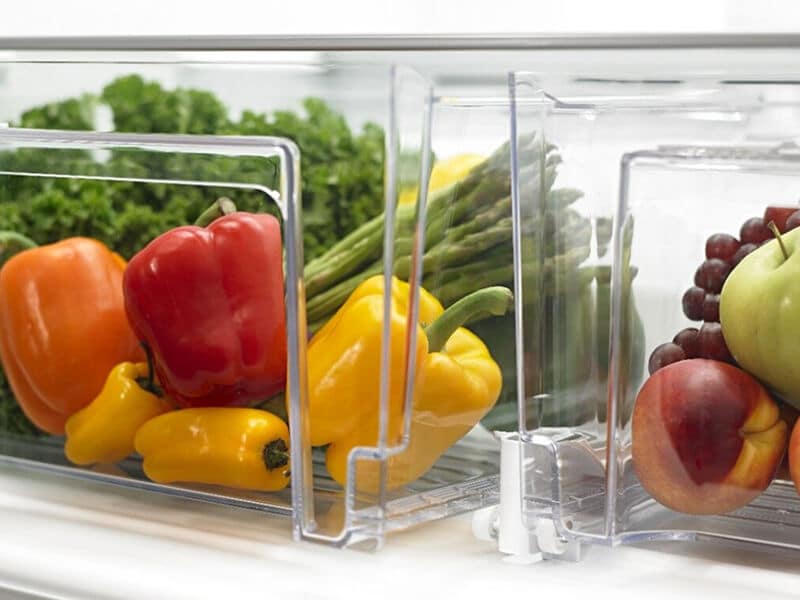 Fresh produce inside refrigerator drawers