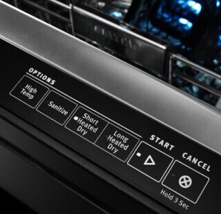Closeup image of a top control dishwasher control panel