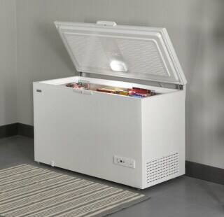 An open Maytag® chest freezer