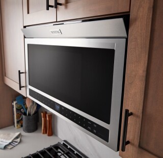 Over-the-range microwave above a gas cooktop