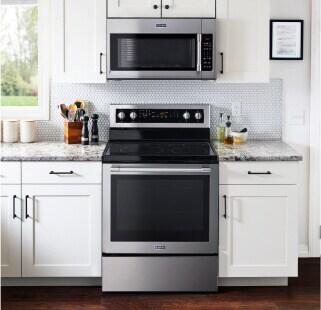 An over-the-range microwave above a range