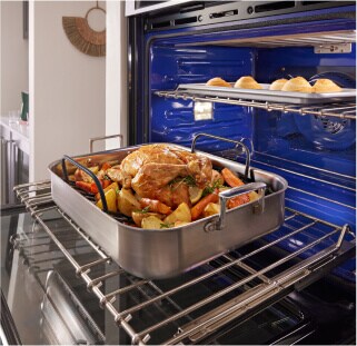 Turkey and vegetables in a roasting pan