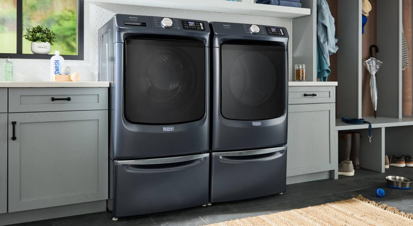 Midnight Steel Maytag® front load washer and dryer pair