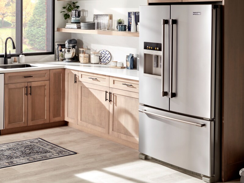 Urban modern kitchen with a French door refrigerator