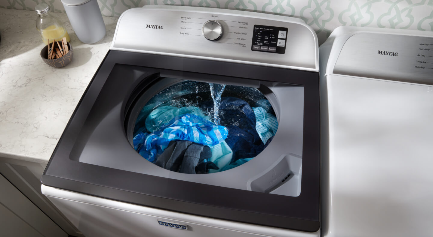 Washing machine with clothing inside