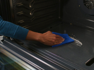 Person cleaning an oven