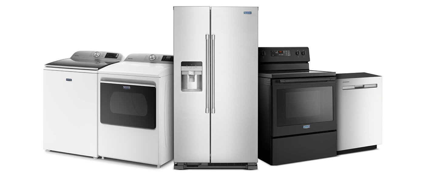 Collection of Maytag® appliances in a variety of colors and finishes
