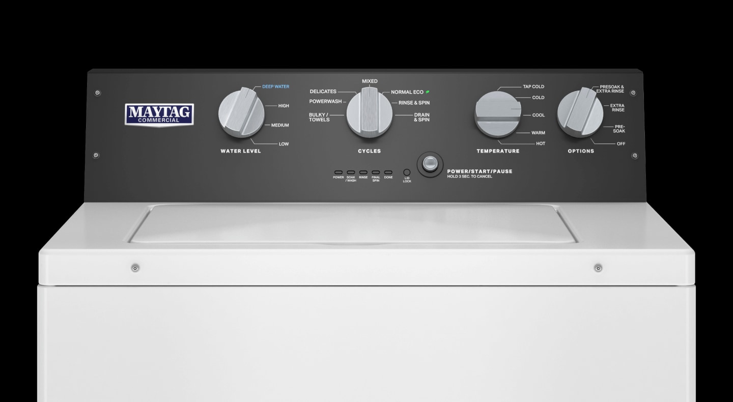 Maytag® commercial-grade residential washing machine controls Maytag® commercial-grade residential washing machine controls