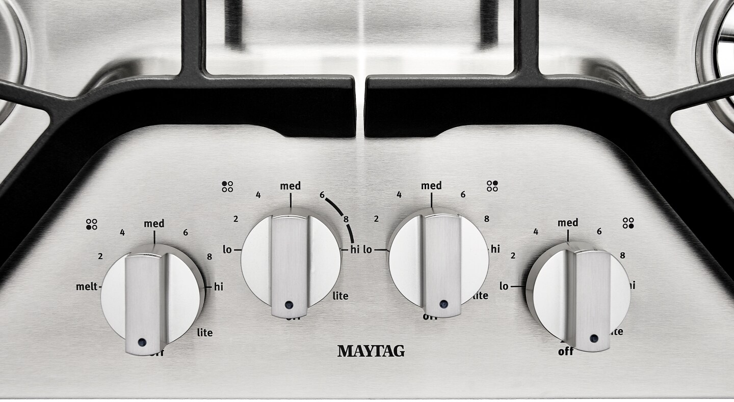 Maytag® stainless steel cooktop burner knobs Maytag® stainless steel cooktop burner knobs
