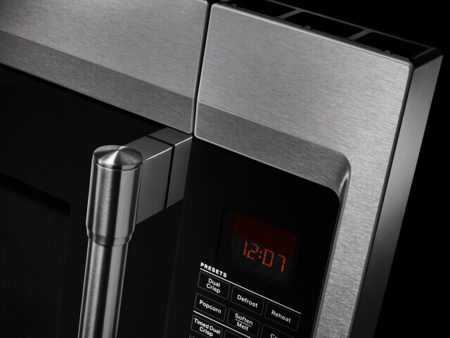 Close-up of a microwave door