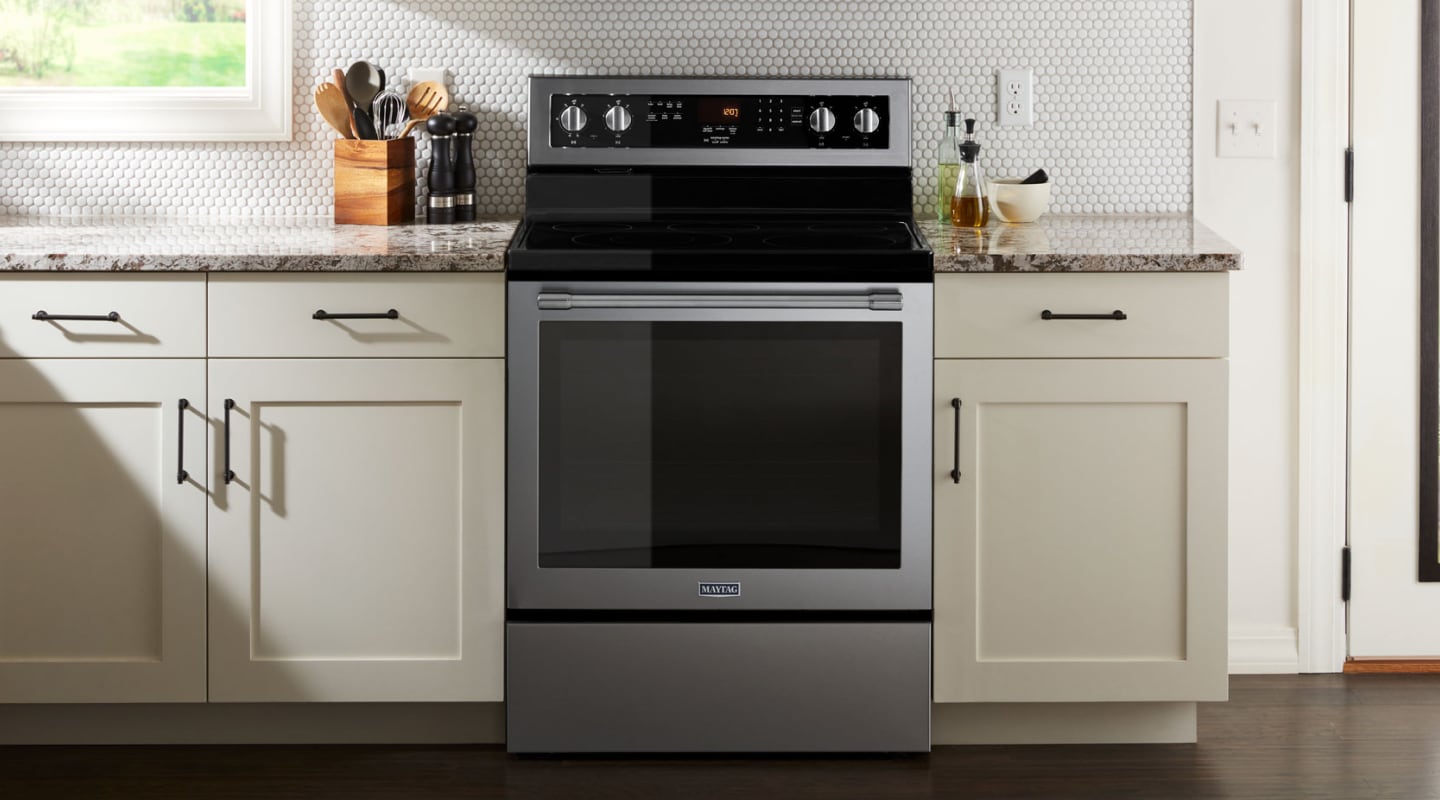 A stainless steel Maytag® oven in a contemporary kitchen A stainless steel Maytag® oven in a contemporary kitchen