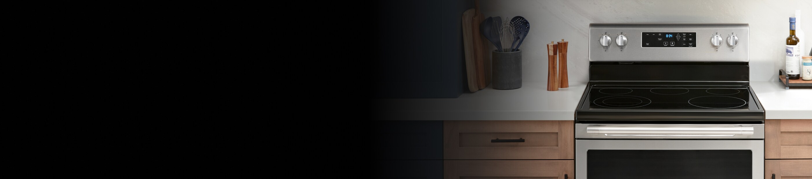 An electric range in the kitchen