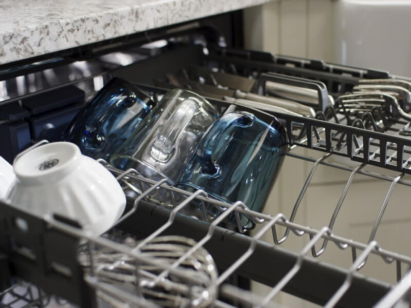 Cups on dishwasher rack