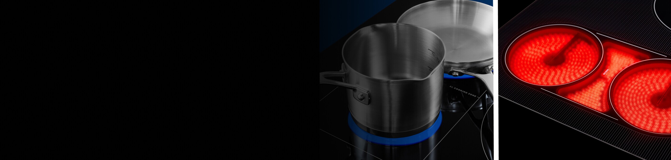 Electric and induction cooktops heating in side-by-side photo split