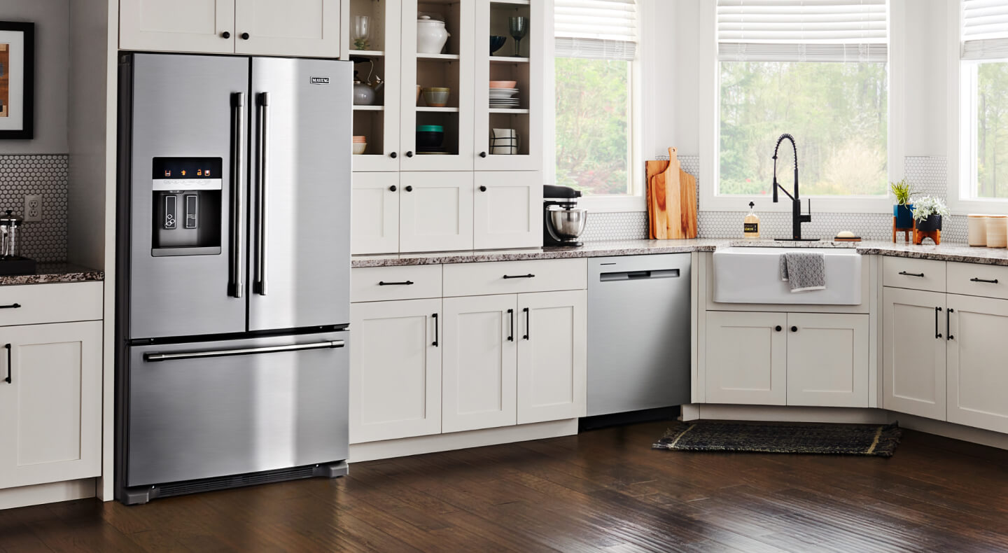 French door refrigerator in a white kitchen
