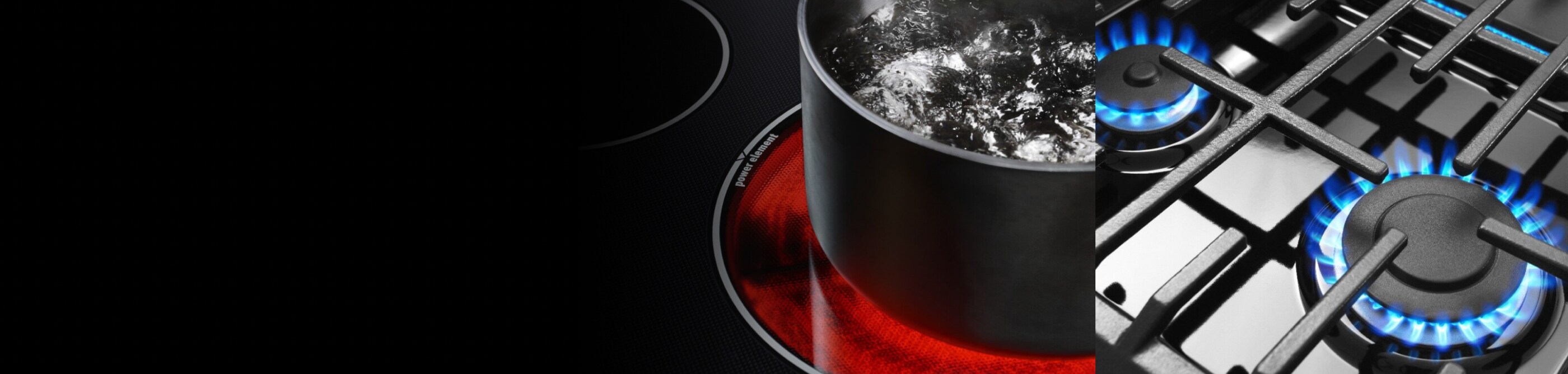 Side-by-side image of electric vs. gas cooktops