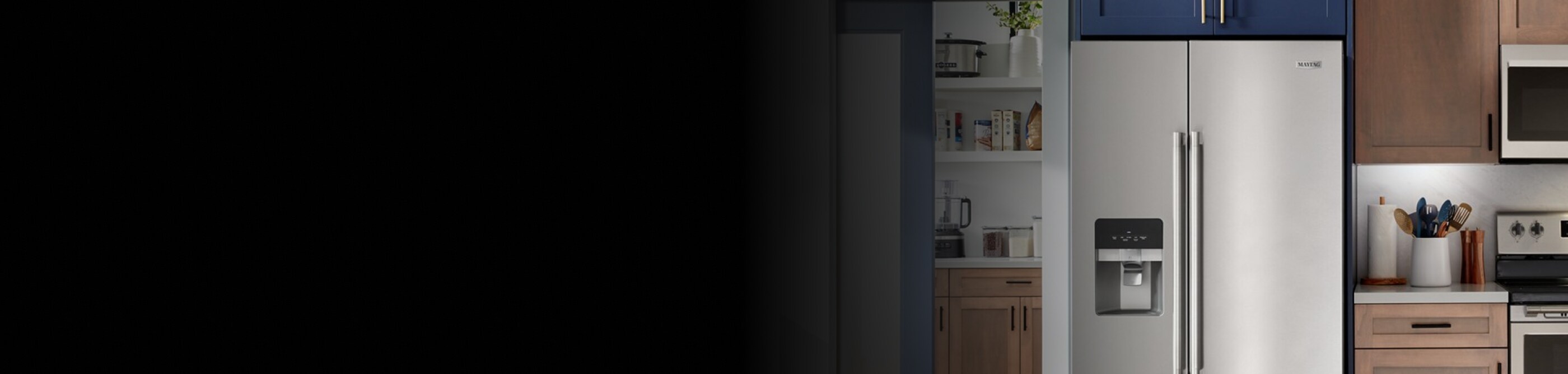 Maytag brand double door refrigerator in kitchen