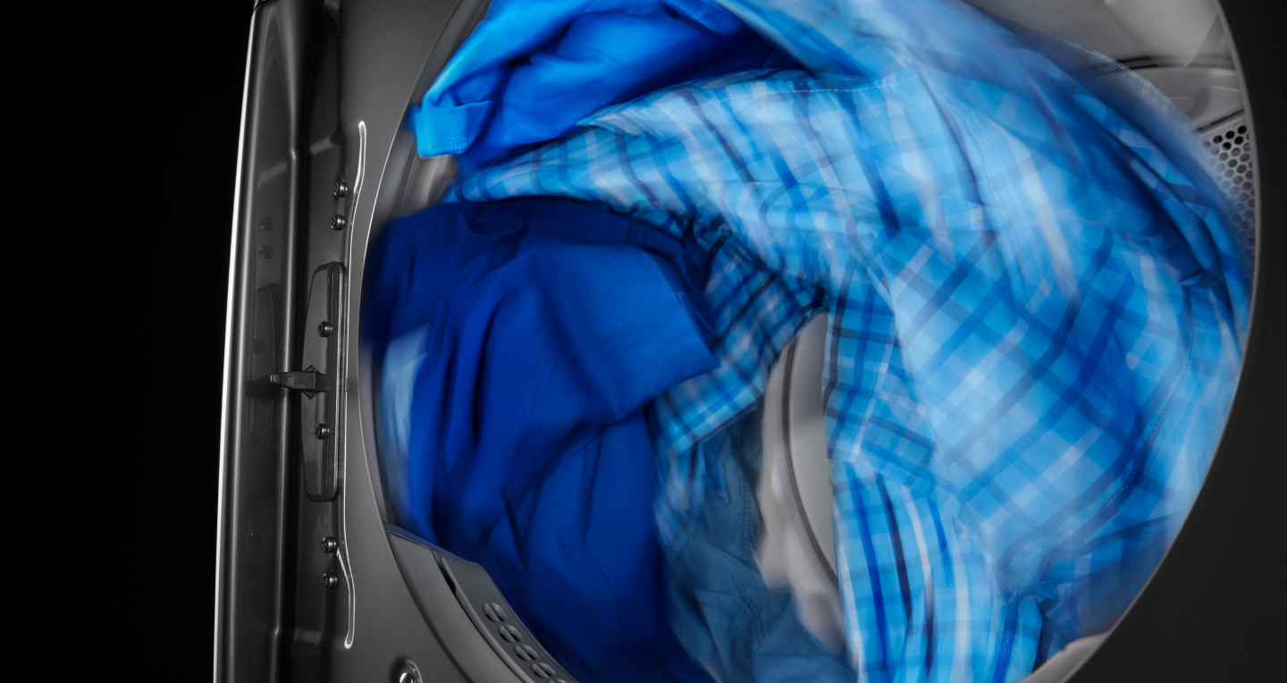 Laundry spinning inside a washing machine