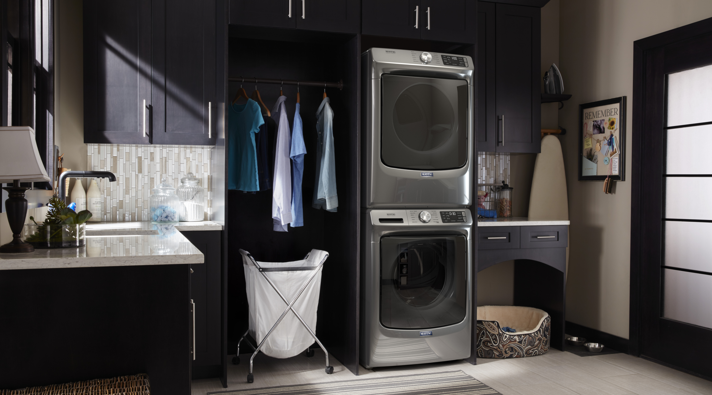 Stacked Maytag® front load washer and dryer
