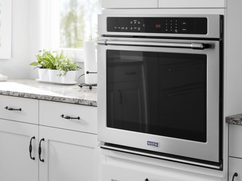 Close-up of a Maytag® wall oven in a bright kitchen Close-up of a Maytag® wall oven in a bright kitchen