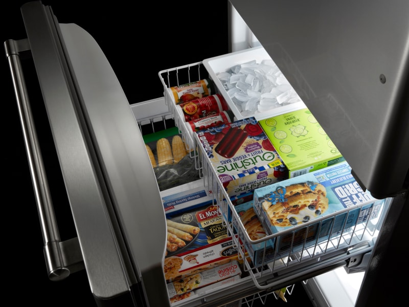 Bottom freezer open to show contents Bottom freezer open to show contents