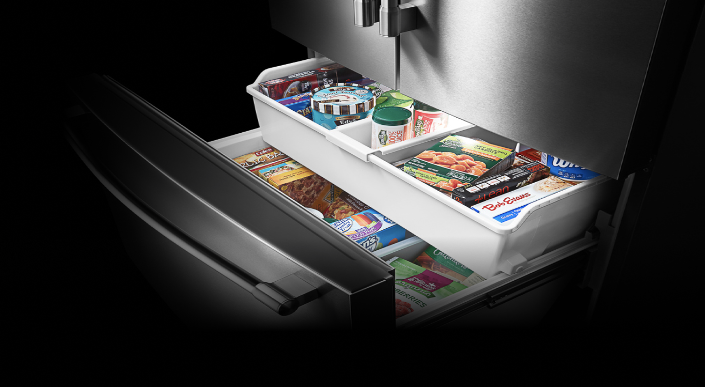 Refrigerators bottom freezer drawer opened