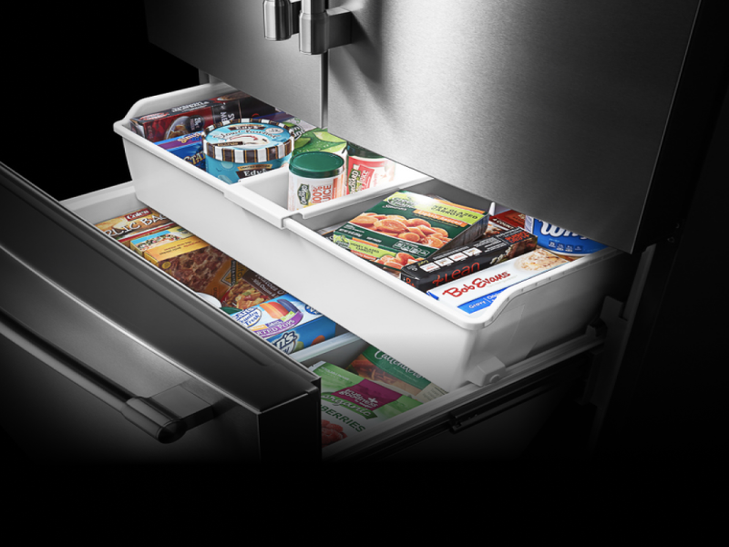 Refrigerators bottom freezer drawer opened