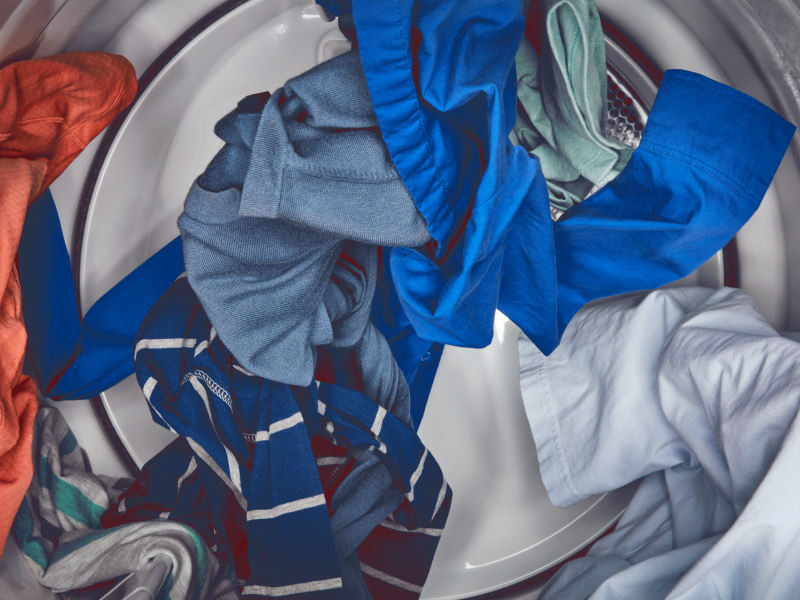 A load of laundry tumbling in the dryer A load of laundry tumbling in the dryer