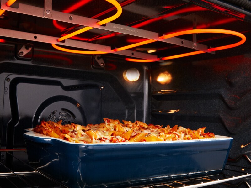 Pasta dish broiling inside the oven