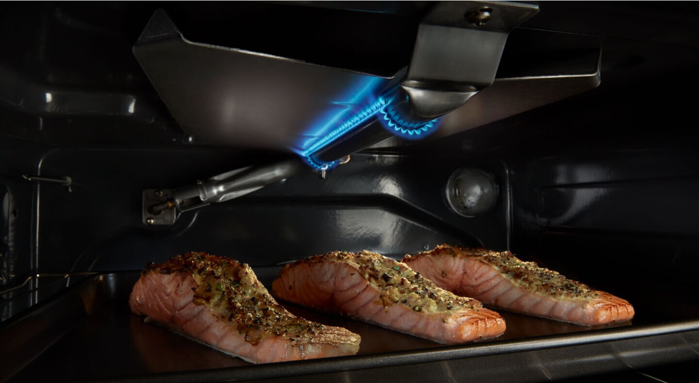 Food cooking in an oven Food cooking in an oven