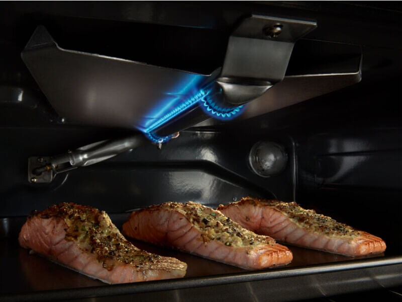 Food cooking in an oven Food cooking in an oven