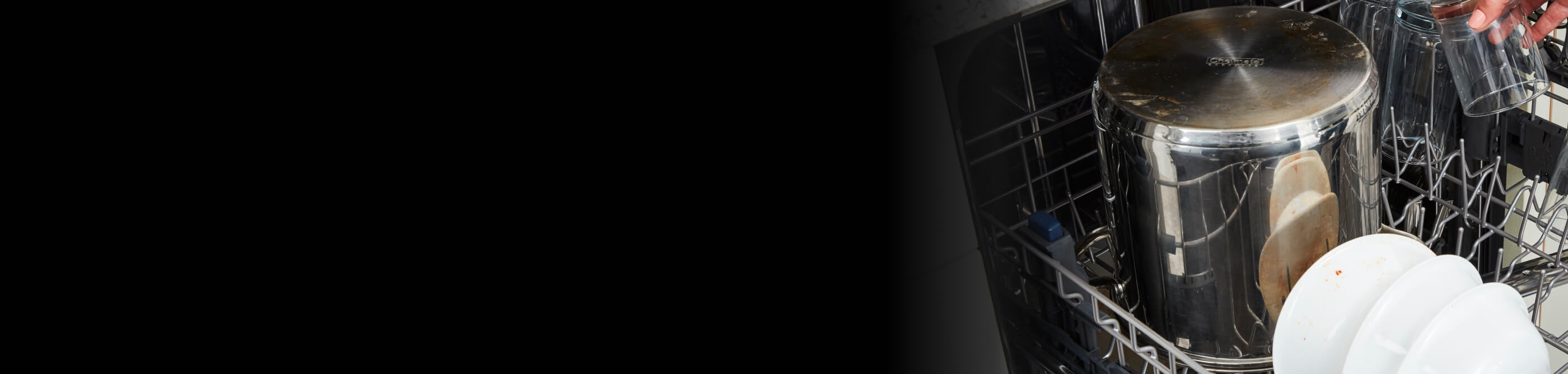 Pan and bowls in a dishwasher