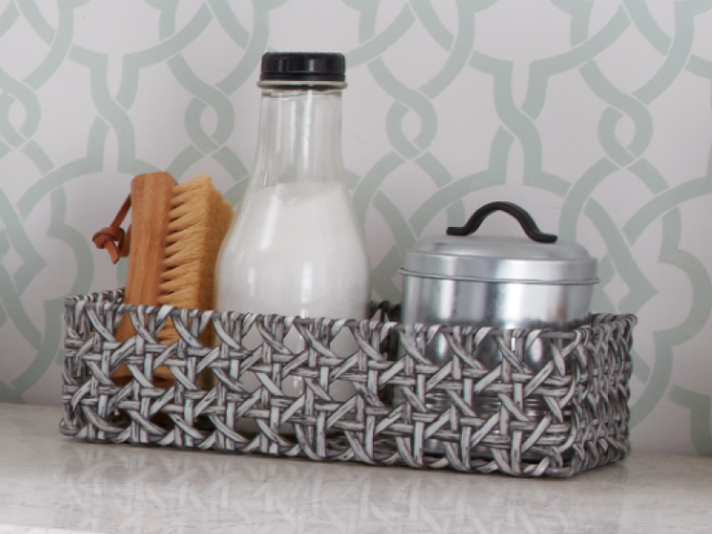 Cleaning supplies on a counter Cleaning supplies on a counter