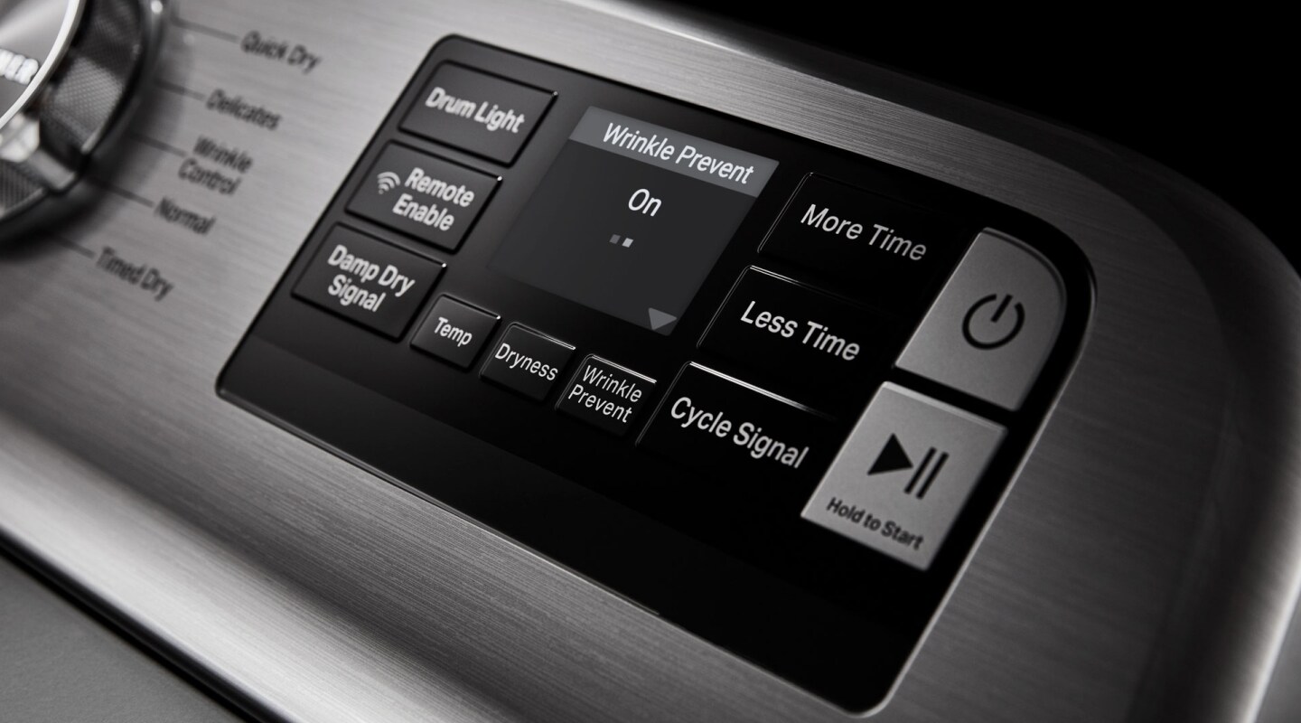 Cycle option controls on a dryer with Wrinkle Prevent turned on Cycle option controls on a dryer with Wrinkle Prevent turned on