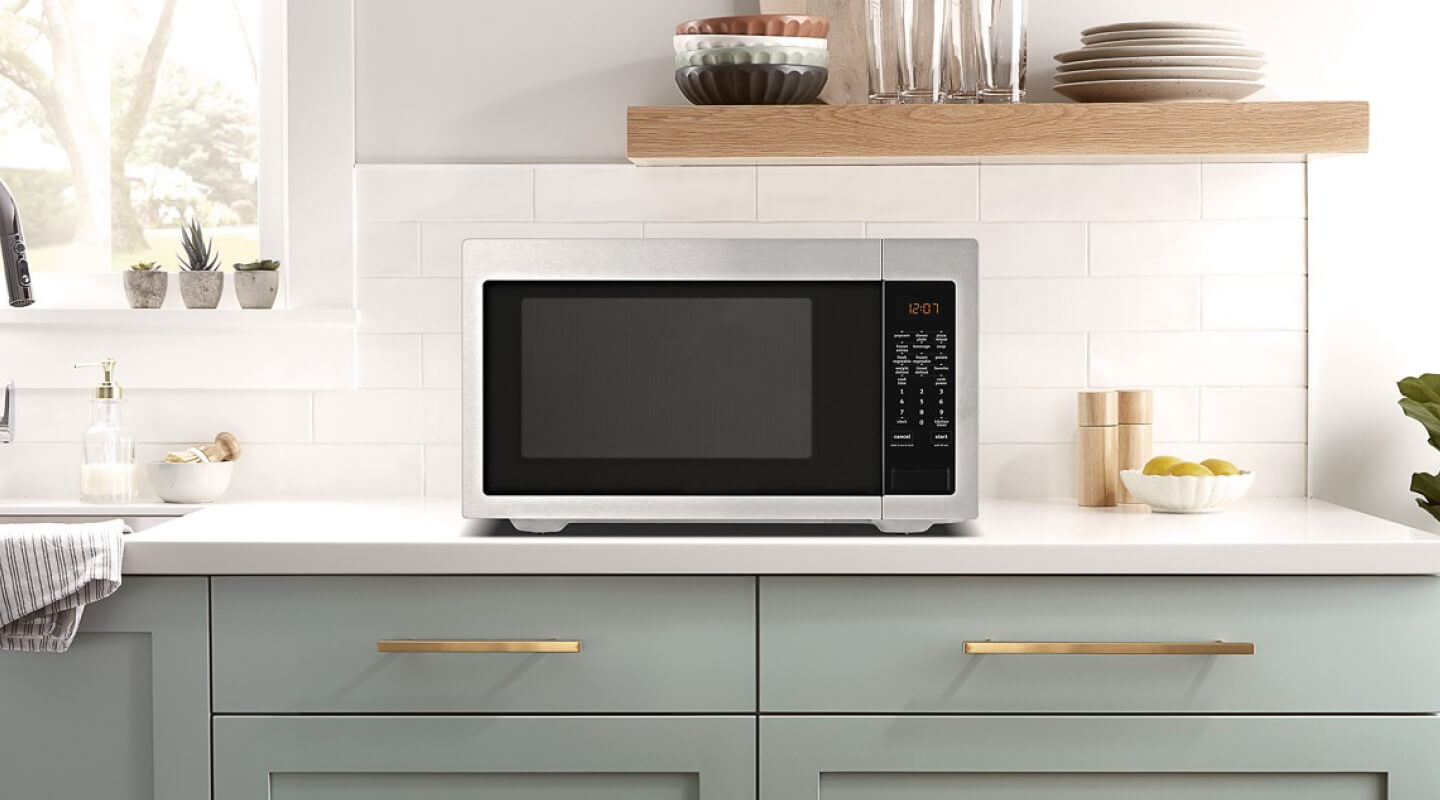 A countertop microwave oven 