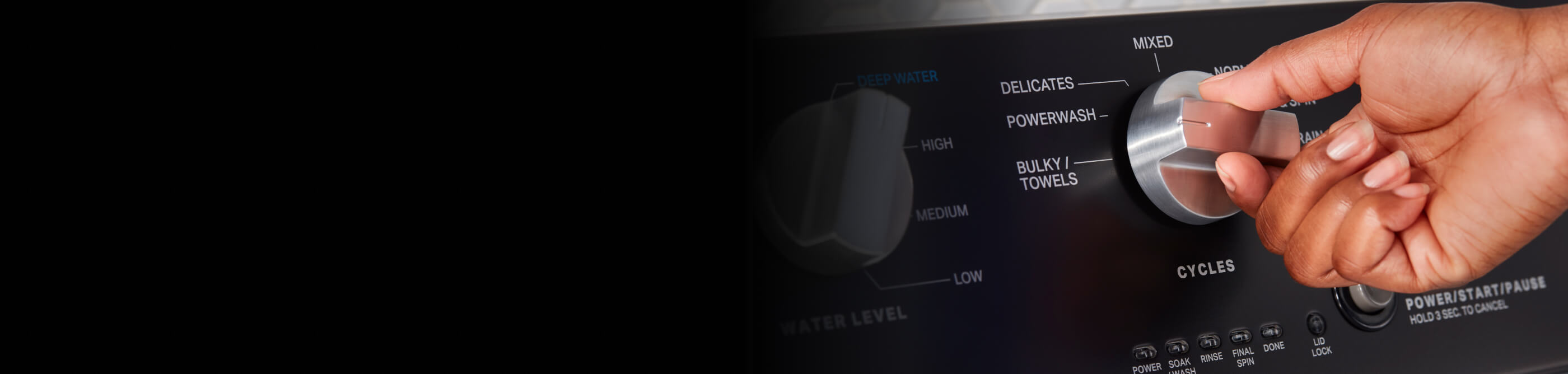 Closeup of a Maytag® washer settings panel