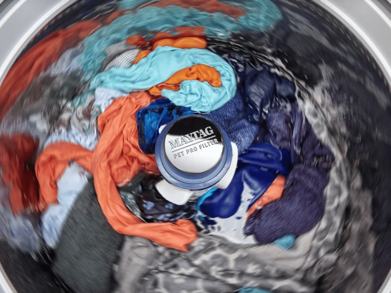 Clothes spinning in a Maytag® washer with a Pet Pro Filter Clothes spinning in a Maytag® washer with a Pet Pro Filter