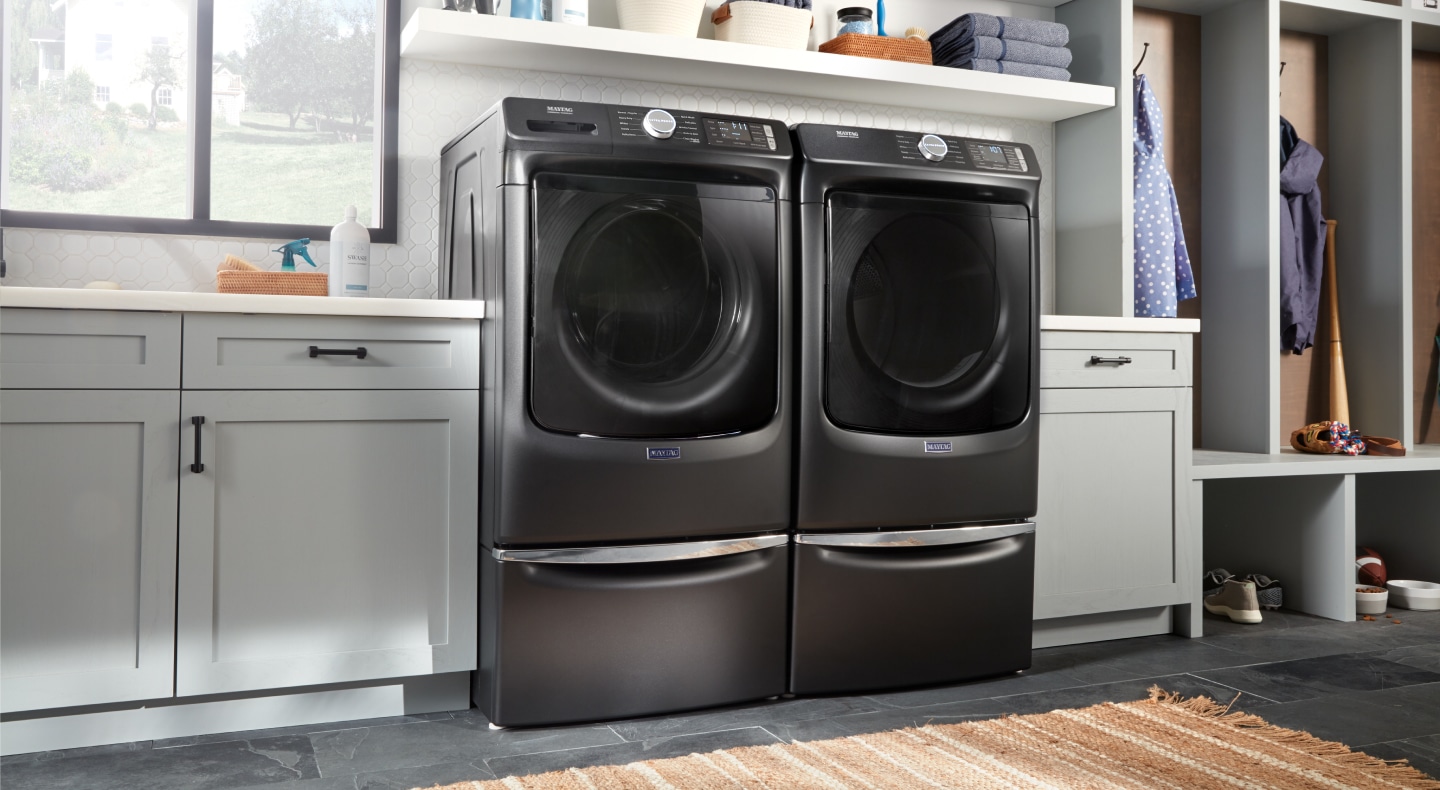Gray Maytag® front load washer and dryer pair Gray Maytag® front load washer and dryer pair