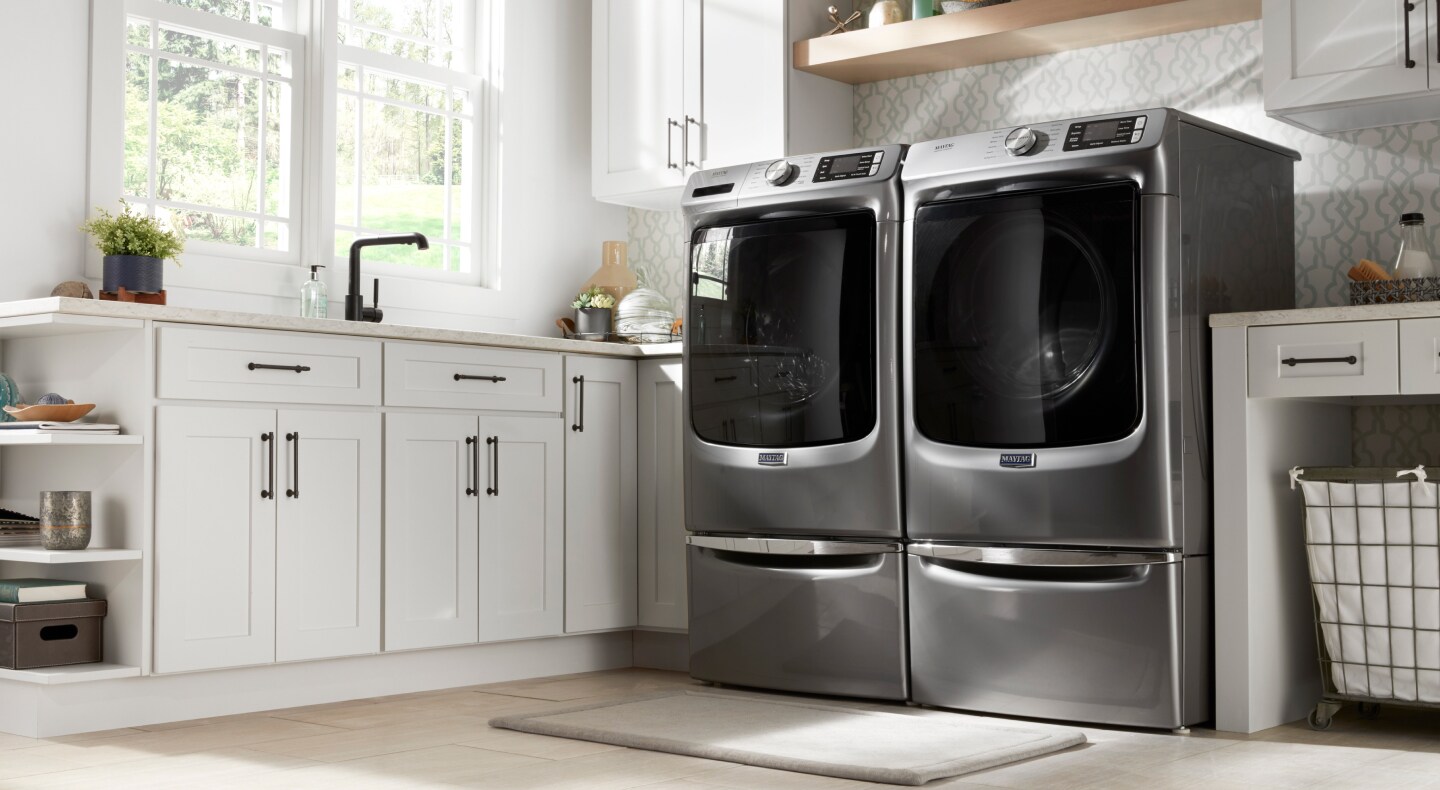 Slate gray Maytag® front loading washer and dryer Slate gray Maytag® front loading washer and dryer